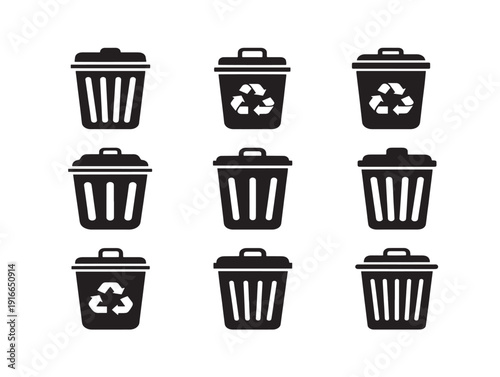 Eco recycling bin silhouette with sustainable environmental message