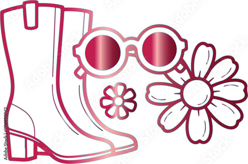 Pink Boots Sunglasses and Flowers Line fashion