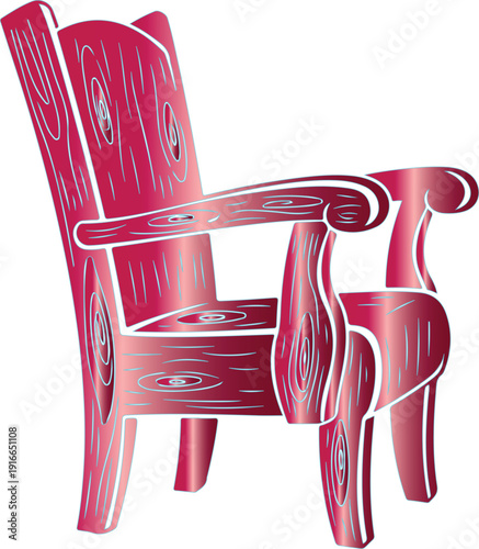 Red wooden rocking chair with abstract texture