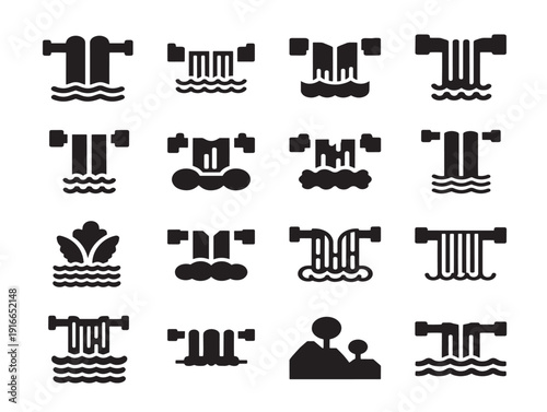 Elegant cascading waterfall silhouette in modern minimal outline