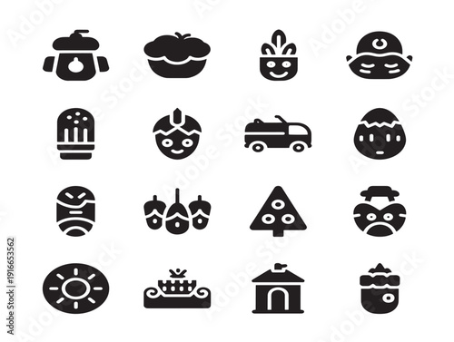 Creative souvenir icons silhouette set with travel memories theme