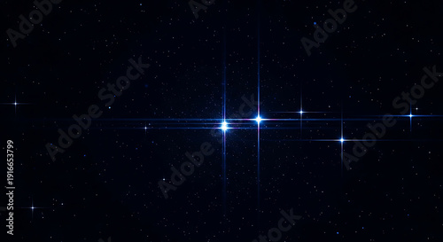 bright stars illuminating the dark cosmos with striking blue lens flare effects and light trails creating a captivating futuristic science fiction background.