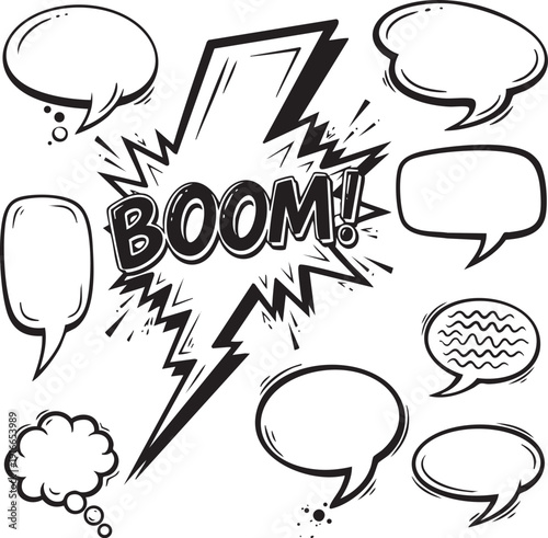Comic book style speech bubbles with a boom explosion Vector