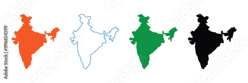India map set vector illustration editable design outline silhouette country geography icons modern creative graphic elements collection