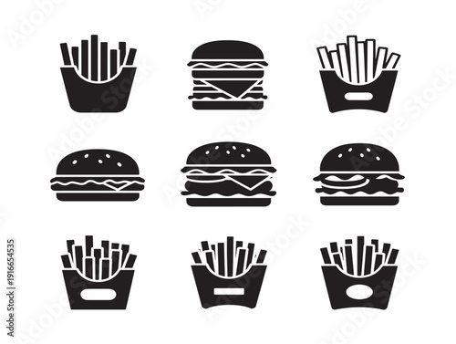 Mouthwatering burger and fries silhouette with fast food vibe