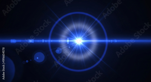 Wallpaper Mural bright blue lens flare with intense light beams and glowing optical artifacts on a dark background ideal for abstract technology and digital concepts. Torontodigital.ca
