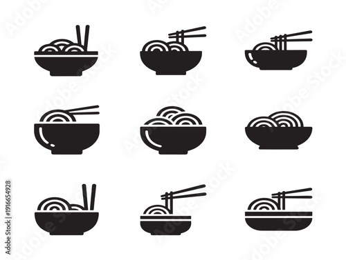 Cozy noodle bowl silhouette with authentic Asian cuisine theme