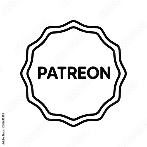 Simple black and white line art icon showing a decorative badge with the generic word patreon inside