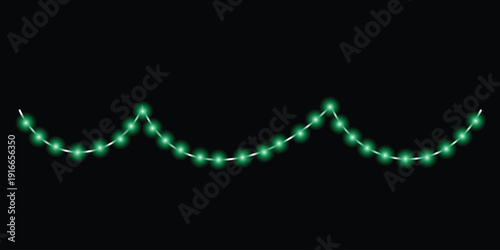 Glowing green led light string in a wavy pattern