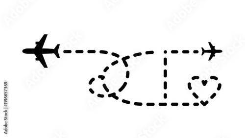 Airplane flying in a dotted path forming a heart shape in the sky