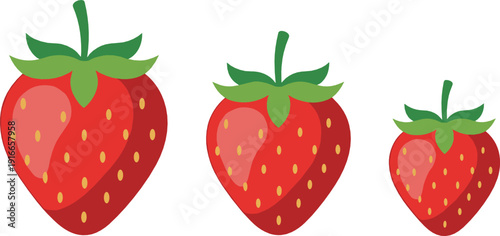 Fresh strawberry fruit illustration set with ripe red berries simple flat vector design for food packaging healthy nutrition and summer fruit projects