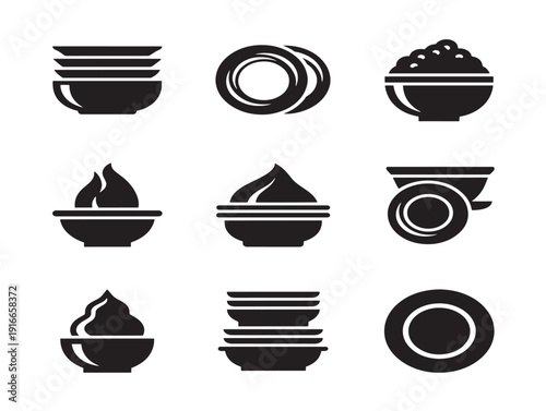 Stylish dinnerware silhouette set in minimal outline