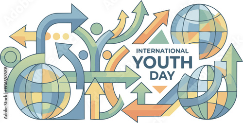 International Youth Day Modern Abstract Symbols Celebrating Empowerment, Diversity, and Global Future Leadership