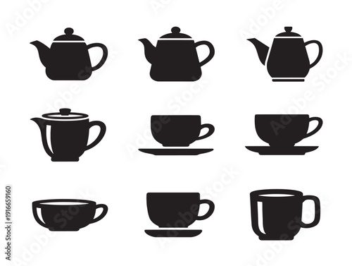 Beautiful tea set silhouette in elegant simple style