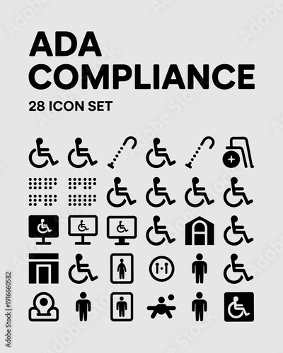Comprehensive ADA Compliance Icons Representing Accessibility for People with Disabilities Promoting Inclusivity in Public Spaces and Digital Interfaces with Universal Design Elements Emphasizing Equa