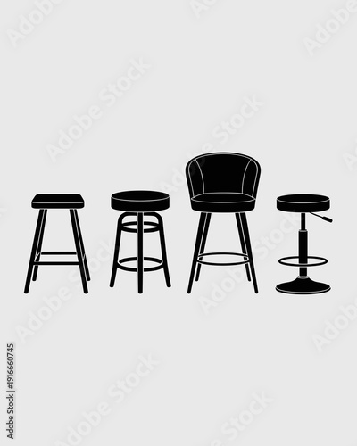 Variety of Bar Stools:  Stylish Seating for Restaurants and Home Bars Collection Posing over White Backdrop Showcasing Interior Design Elements with Modern Flair, Suitable for Furniture Catalogs, Hosp