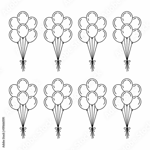 Whimsical Balloon Bouquets Floating Merrily: Celebration Elements for Joyful Occasions, Birthday Parties, Events, Greetings, Invitations,  Celebratory Line Art for Packaging, Decorations, Posters, Pri