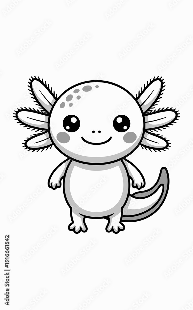 Fototapeta premium Charming Axolotl in a Playful Pose: A Whimsical Vector Illustration for Children's Designs, Educational Materials, and Animated Characters - Ideal for Kids' Books, Cute Clipart, Mascot Designs, and Ha