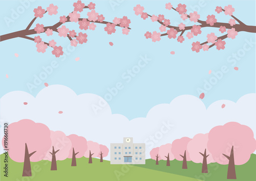 春の背景イラスト　桜の背景　バナー　ロゴ
