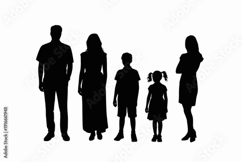 Silhouette Family Portrait Standing Together Proudly Isolated on White Backdrop. Generations United in Love and Unity. Family Bond, Togetherness & Support for Poster Design, Ad Campaigns and Lifestyle