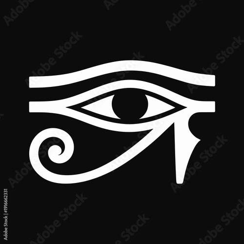 Egyptian Eye of Horus Symbol on Black Background Depicting Protection and Royal Power, Spiritual Guidance and Healing Sign, Ancient Egypt Religion, Mystical Amulet, Hieroglyphic Representation Offerin