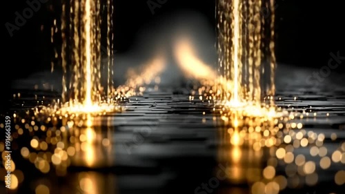 Golden Light Streams Reflecting on Dark Surface