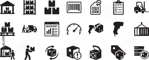 Warehouse inventory icon set. Editable outline vector symbols for logistics and storage.