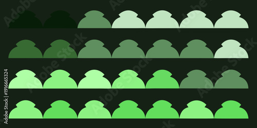 Abstract representation of people in varying shades of green