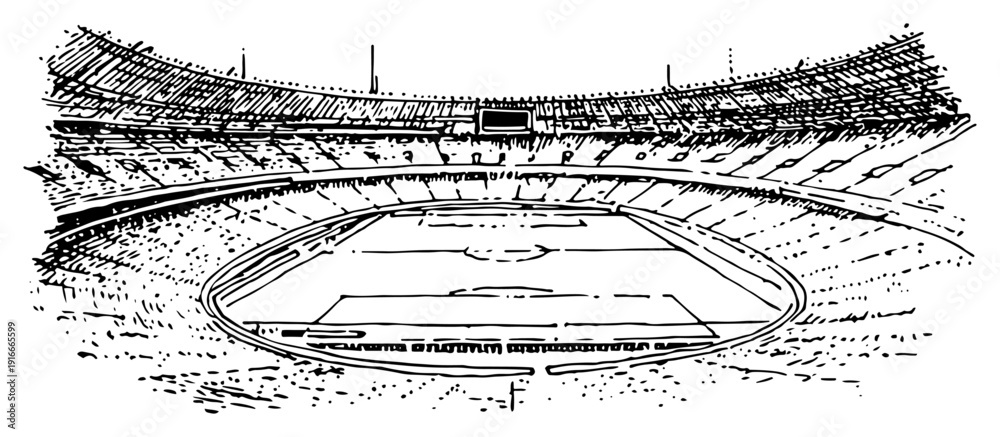 Obraz premium hand drawn sketch of football stadium pitch and stands