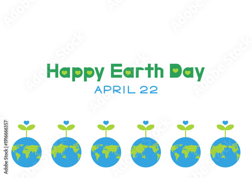 アースデーのイラスト 世界地図と葉っぱ