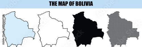 Bolivia Map Vector Shapes Set: Outline Solid Dotted and Colored South America Geography