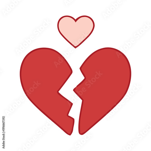 A broken heart with a smaller heart above, symbolizing heartbreak and love