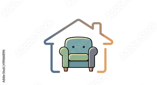 Cozy armchair inside a stylized house outline.