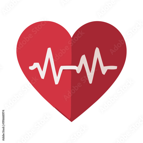 Abstract illustration of a red heart with a white electrocardiogram line representing a heartbeat, symbolizing health, wellness, and vital signs