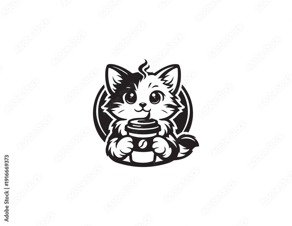 Obraz premium cat coffee cup logo vector icon illustration