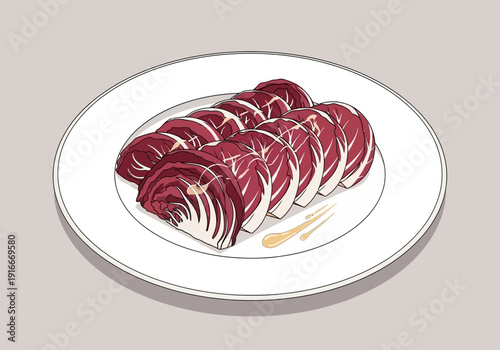 Fresh Radicchio Slices on a White Plate.