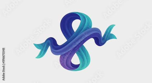 Abstract digital illustration of flowing ribbon shapes in blue and purple hues viewed from a straight-on perspective