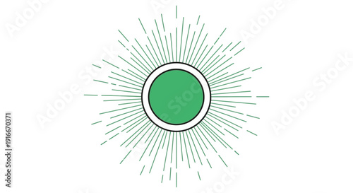 A bright green circle with radiating lines, symbolizing energy and growth in a simple graphic representation