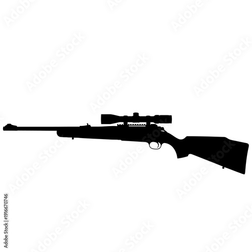 Silhouette of a Hunting Rifle with Scope, Isolated on White Background.