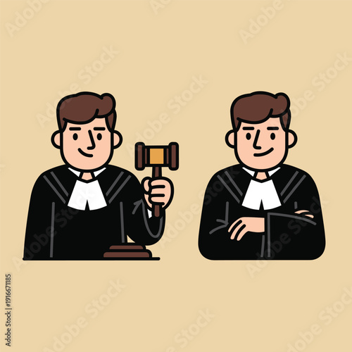 Judge and Lawyer Cartoon Characters Illustration.