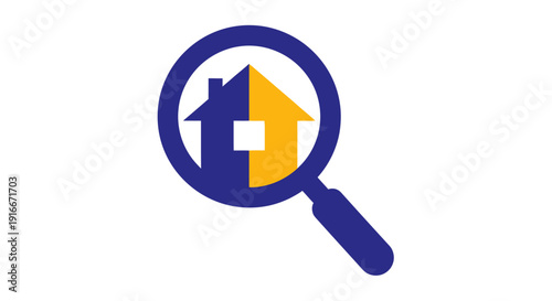 Magnifying Glass Over House Symbol for Real Estate Search.