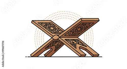 Traditional wooden rehal, an Islamic book stand with intricate geometric patterns.