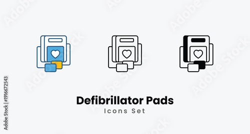 Defibrillator Pads icons vector set stock illustration