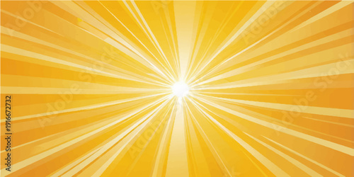 Orange sunburst background with bright rays and sunlight design