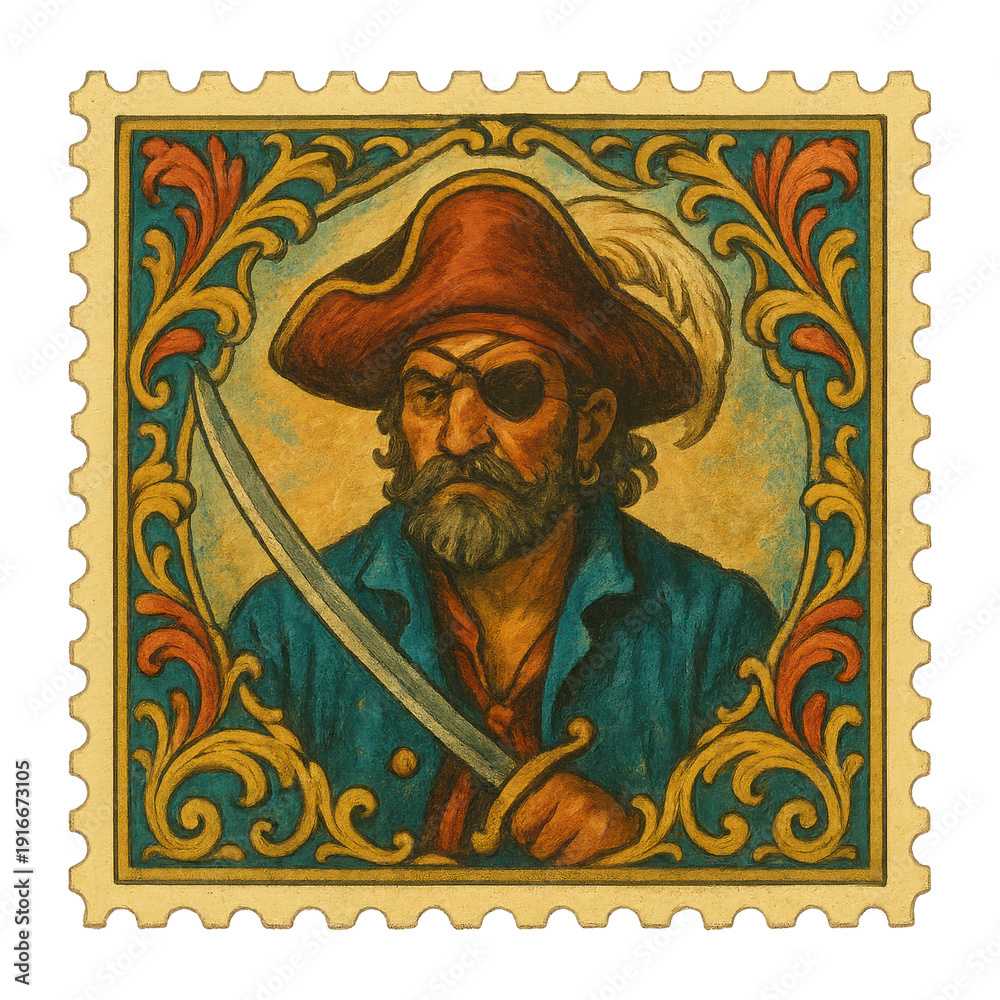 Naklejka premium PNG Vintage pirate stamp illustration.