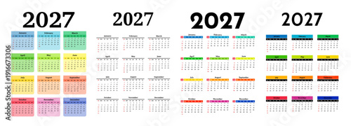 Set of calendars for 2027 isolated on a white background
