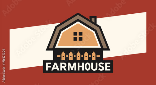 Rustic Farmhouse Logo Design with Barn and Fence Elements.