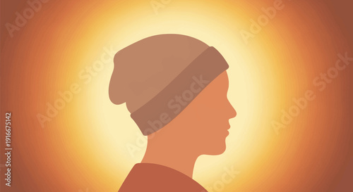 Silhouette of a person wearing a beanie hat.