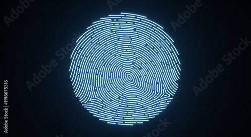 Glowing blue fingerprint scan on dark background for biometric identification and security concepts