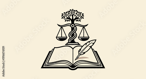 Symbolic Illustration of Justice Education and Law.